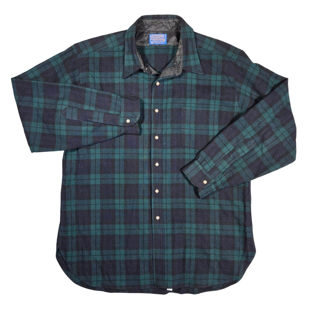 Pendleton Mens XL Black Watch Tartan Plaid Virgin Wool Board Shirt Made in USA